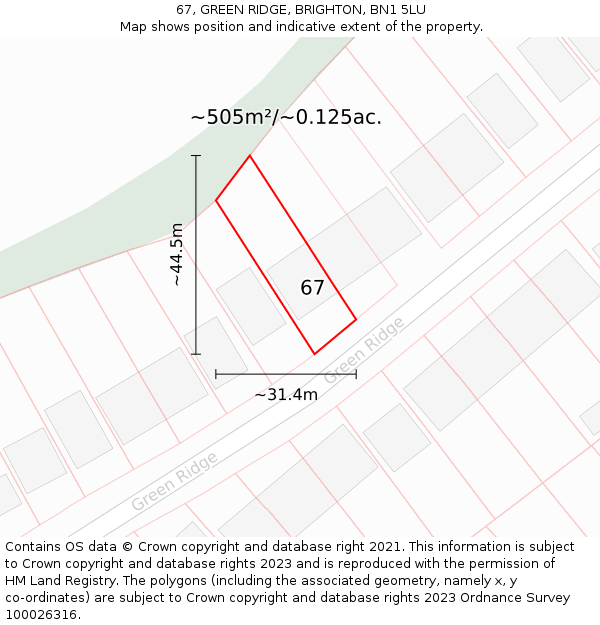 67, GREEN RIDGE, BRIGHTON, BN1 5LU: Plot and title map