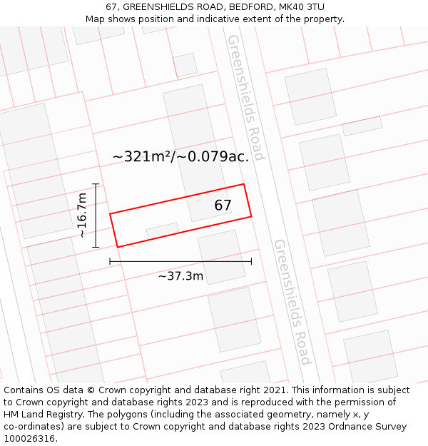 67, GREENSHIELDS ROAD, BEDFORD, MK40 3TU: Plot and title map