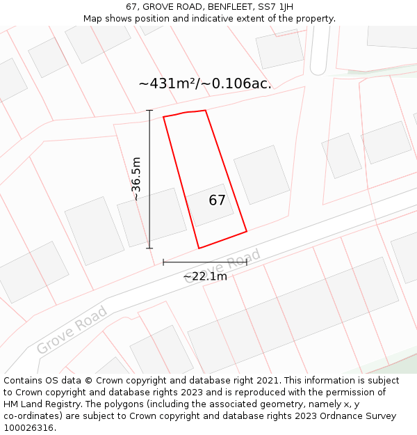 67, GROVE ROAD, BENFLEET, SS7 1JH: Plot and title map