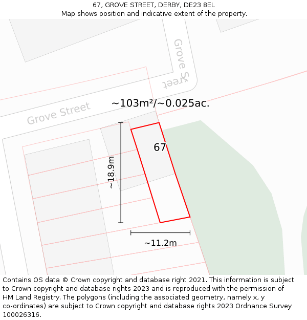 67, GROVE STREET, DERBY, DE23 8EL: Plot and title map