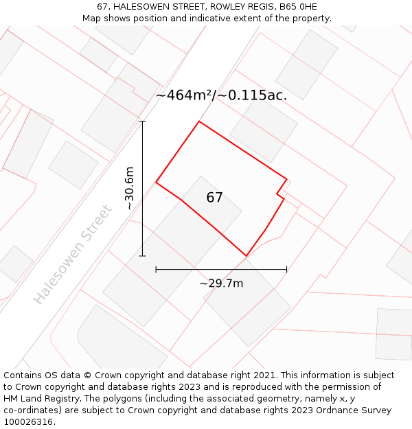 67, HALESOWEN STREET, ROWLEY REGIS, B65 0HE: Plot and title map