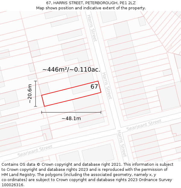 67, HARRIS STREET, PETERBOROUGH, PE1 2LZ: Plot and title map