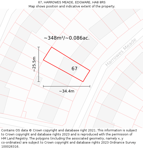 67, HARROWES MEADE, EDGWARE, HA8 8RS: Plot and title map