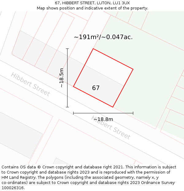 67, HIBBERT STREET, LUTON, LU1 3UX: Plot and title map