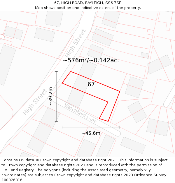 67, HIGH ROAD, RAYLEIGH, SS6 7SE: Plot and title map