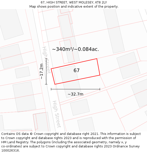 67, HIGH STREET, WEST MOLESEY, KT8 2LY: Plot and title map