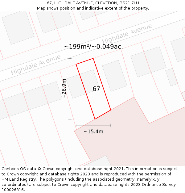 67, HIGHDALE AVENUE, CLEVEDON, BS21 7LU: Plot and title map