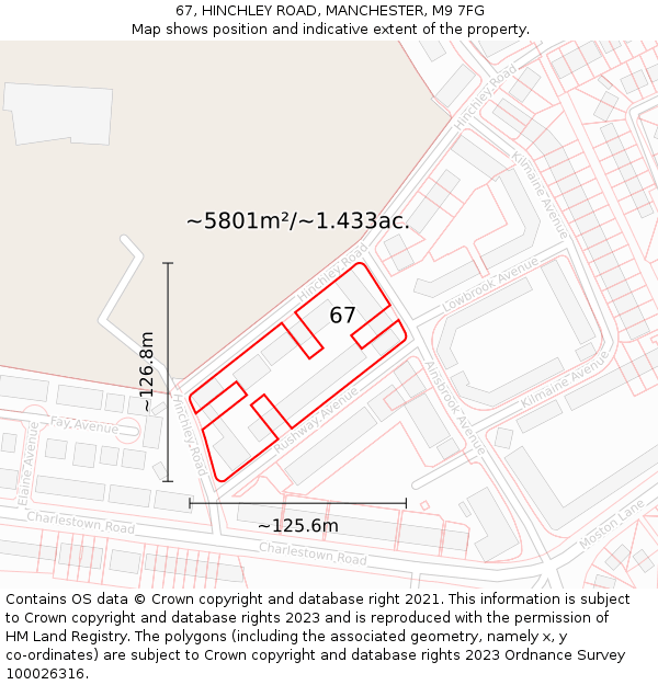 67, HINCHLEY ROAD, MANCHESTER, M9 7FG: Plot and title map