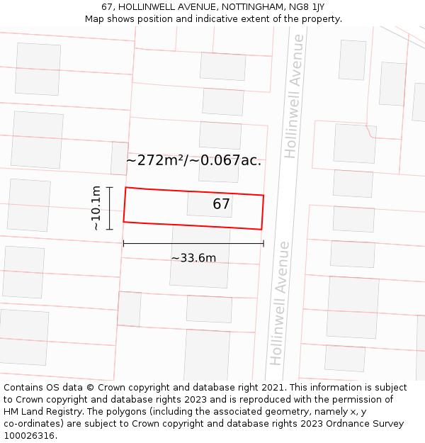 67, HOLLINWELL AVENUE, NOTTINGHAM, NG8 1JY: Plot and title map