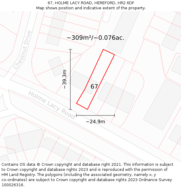 67, HOLME LACY ROAD, HEREFORD, HR2 6DF: Plot and title map