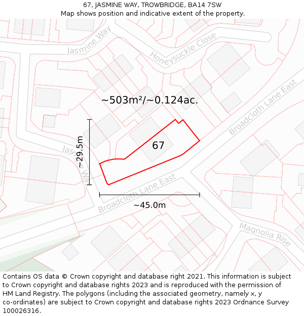 67, JASMINE WAY, TROWBRIDGE, BA14 7SW: Plot and title map