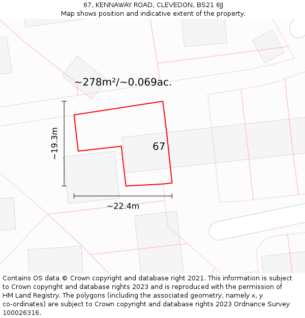 67, KENNAWAY ROAD, CLEVEDON, BS21 6JJ: Plot and title map