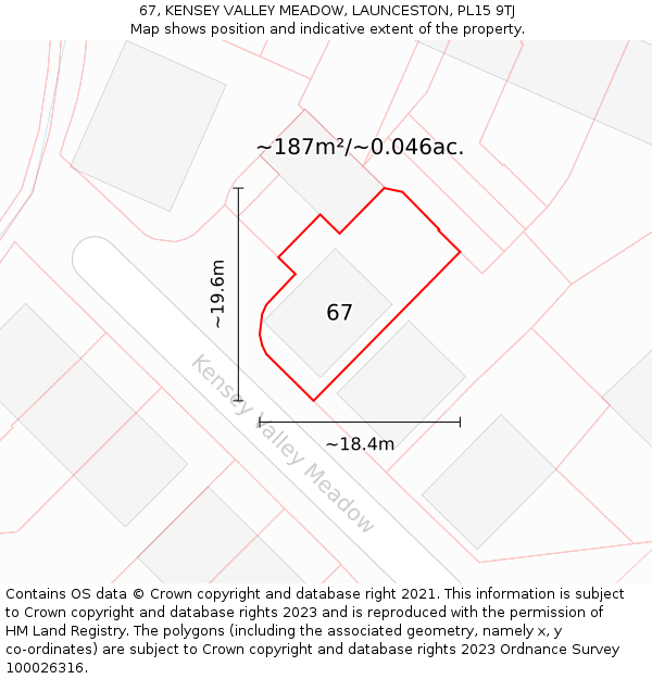 67, KENSEY VALLEY MEADOW, LAUNCESTON, PL15 9TJ: Plot and title map