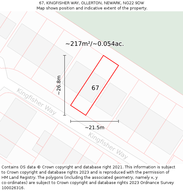 67, KINGFISHER WAY, OLLERTON, NEWARK, NG22 9DW: Plot and title map