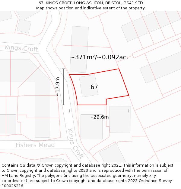 67, KINGS CROFT, LONG ASHTON, BRISTOL, BS41 9ED: Plot and title map