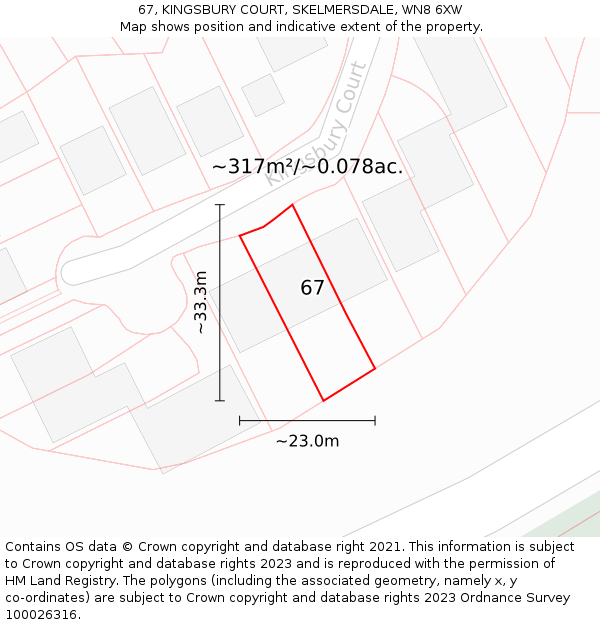 67, KINGSBURY COURT, SKELMERSDALE, WN8 6XW: Plot and title map