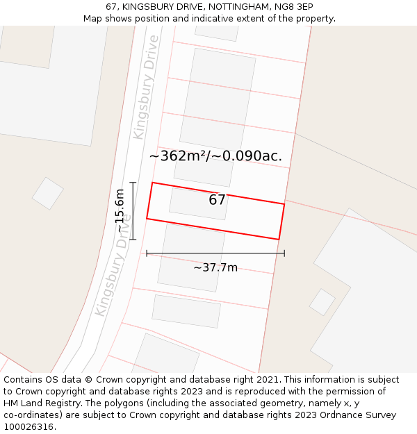 67, KINGSBURY DRIVE, NOTTINGHAM, NG8 3EP: Plot and title map