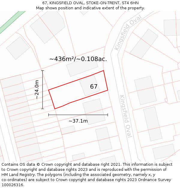 67, KINGSFIELD OVAL, STOKE-ON-TRENT, ST4 6HN: Plot and title map