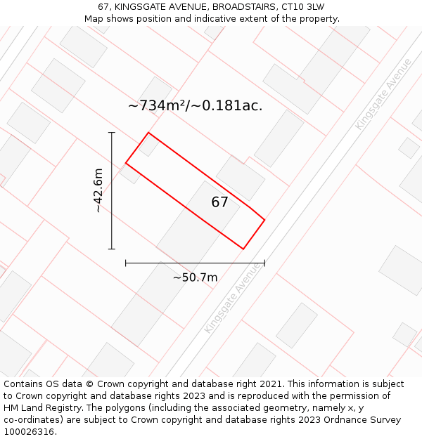 67, KINGSGATE AVENUE, BROADSTAIRS, CT10 3LW: Plot and title map