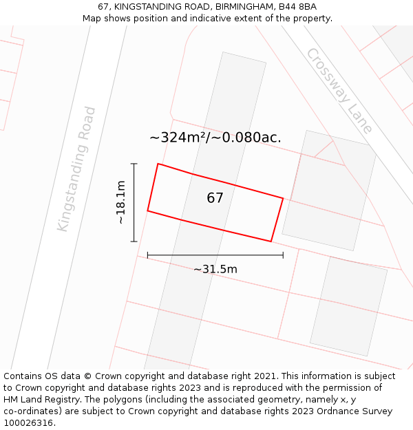 67, KINGSTANDING ROAD, BIRMINGHAM, B44 8BA: Plot and title map