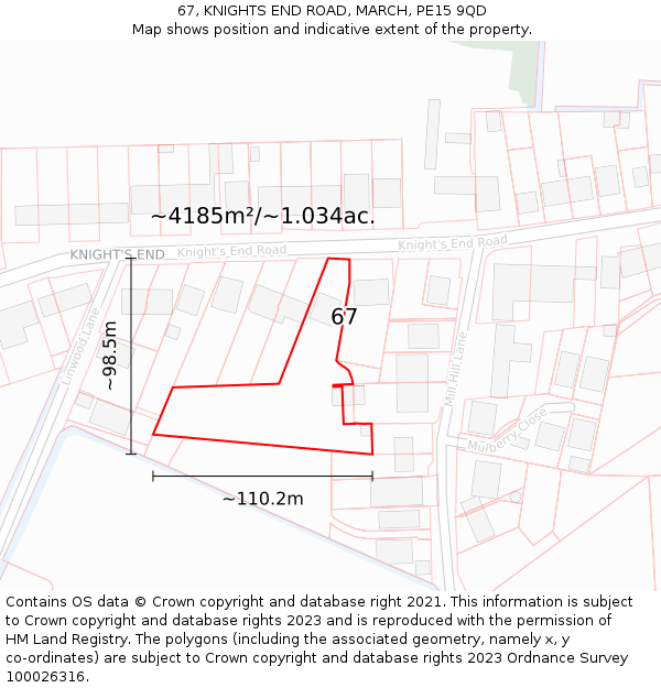 67, KNIGHTS END ROAD, MARCH, PE15 9QD: Plot and title map