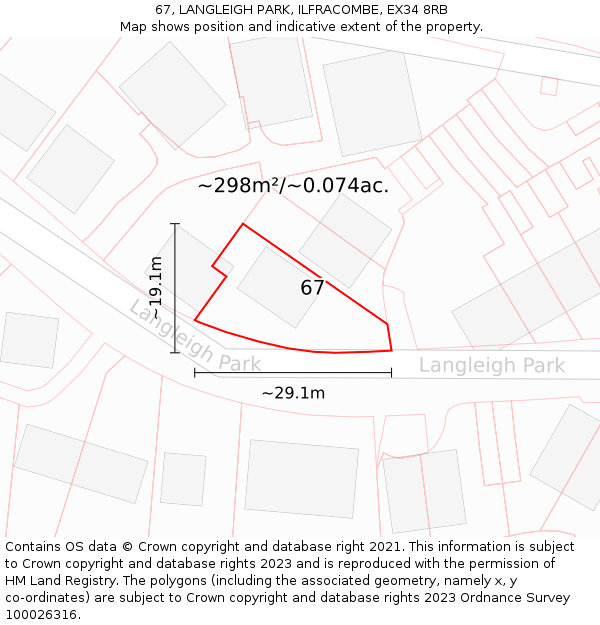 67, LANGLEIGH PARK, ILFRACOMBE, EX34 8RB: Plot and title map