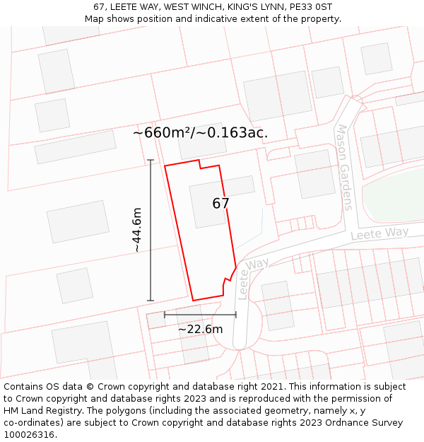 67, LEETE WAY, WEST WINCH, KING'S LYNN, PE33 0ST: Plot and title map