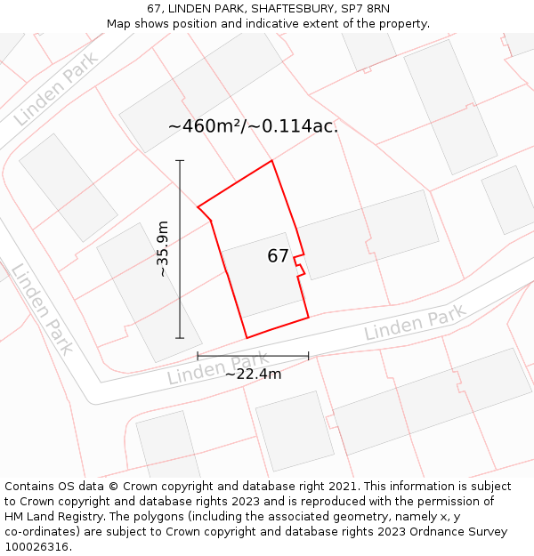 67, LINDEN PARK, SHAFTESBURY, SP7 8RN: Plot and title map