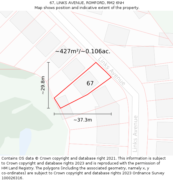 67, LINKS AVENUE, ROMFORD, RM2 6NH: Plot and title map