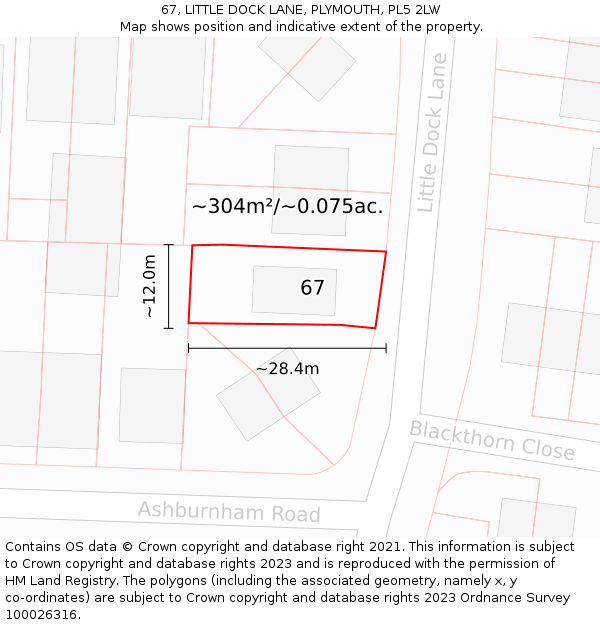 67, LITTLE DOCK LANE, PLYMOUTH, PL5 2LW: Plot and title map