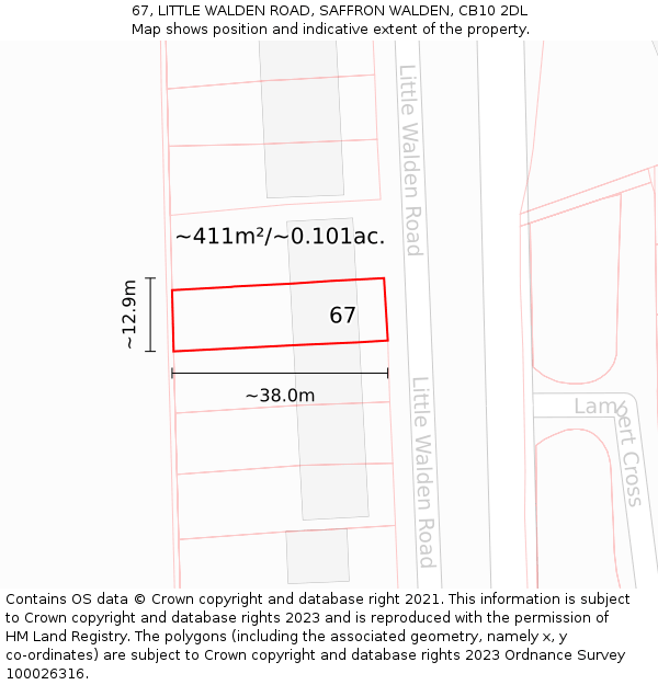 67, LITTLE WALDEN ROAD, SAFFRON WALDEN, CB10 2DL: Plot and title map
