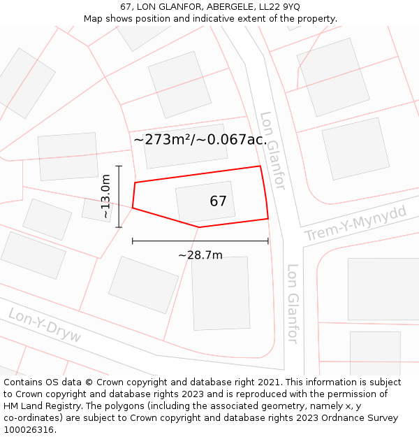 67, LON GLANFOR, ABERGELE, LL22 9YQ: Plot and title map