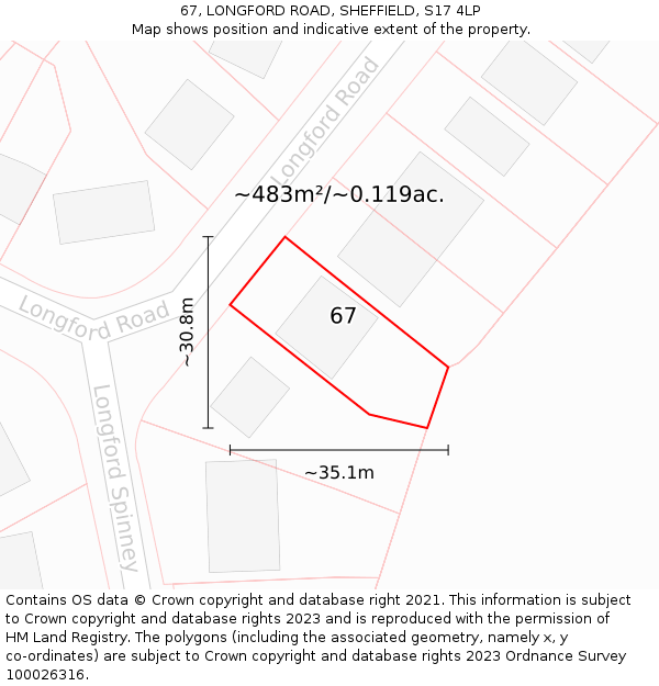 67, LONGFORD ROAD, SHEFFIELD, S17 4LP: Plot and title map