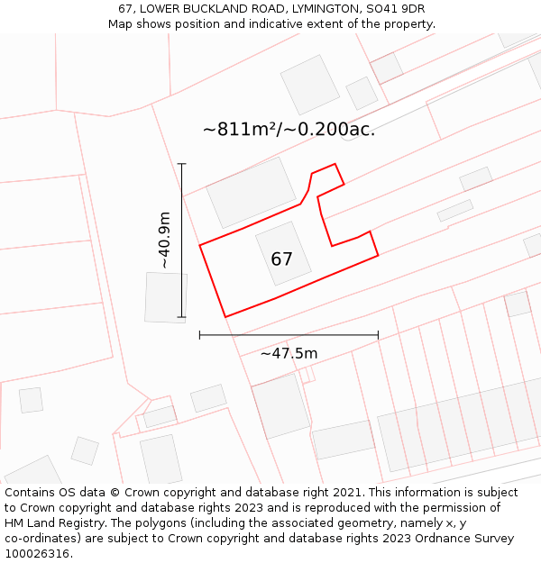 67, LOWER BUCKLAND ROAD, LYMINGTON, SO41 9DR: Plot and title map