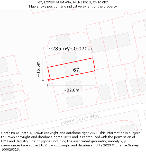 67, LOWER FARM WAY, NUNEATON, CV10 0FD: Plot and title map