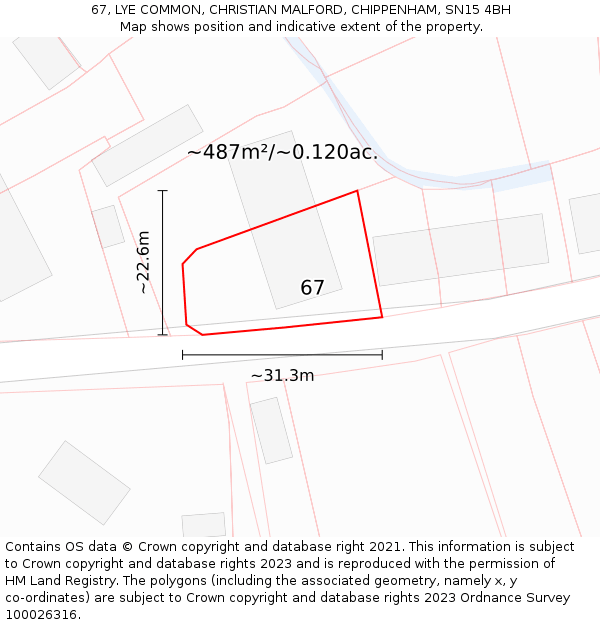 67, LYE COMMON, CHRISTIAN MALFORD, CHIPPENHAM, SN15 4BH: Plot and title map