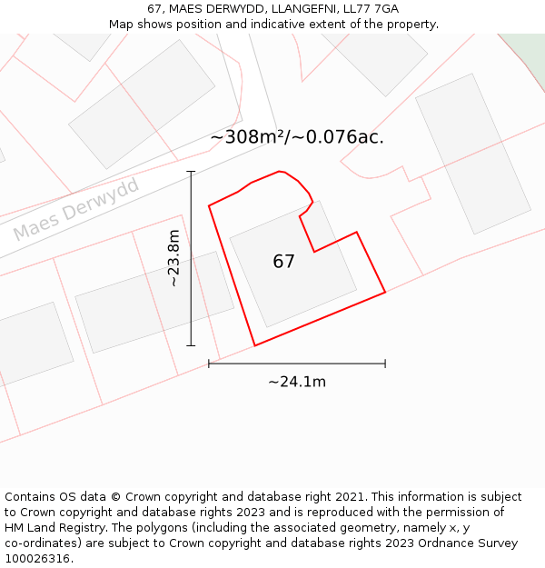 67, MAES DERWYDD, LLANGEFNI, LL77 7GA: Plot and title map