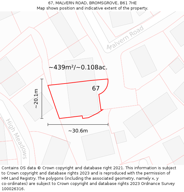 67, MALVERN ROAD, BROMSGROVE, B61 7HE: Plot and title map