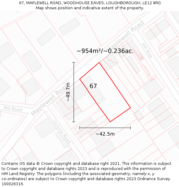 67, MAPLEWELL ROAD, WOODHOUSE EAVES, LOUGHBOROUGH, LE12 8RG: Plot and title map