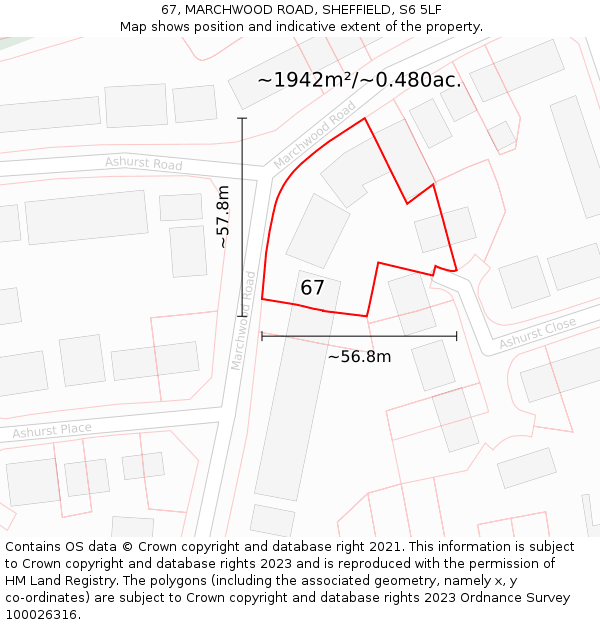 67, MARCHWOOD ROAD, SHEFFIELD, S6 5LF: Plot and title map