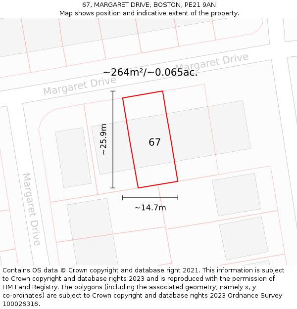 67, MARGARET DRIVE, BOSTON, PE21 9AN: Plot and title map