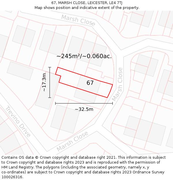 67, MARSH CLOSE, LEICESTER, LE4 7TJ: Plot and title map