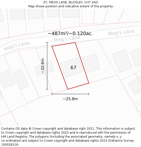67, MEGS LANE, BUCKLEY, CH7 2AG: Plot and title map