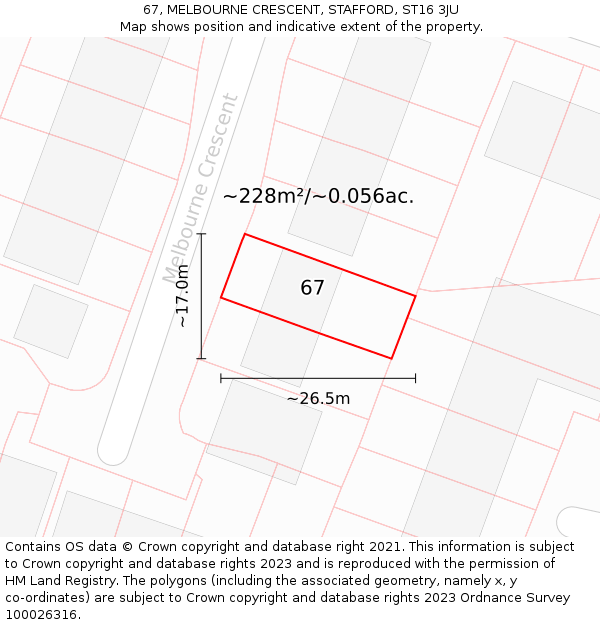 67, MELBOURNE CRESCENT, STAFFORD, ST16 3JU: Plot and title map