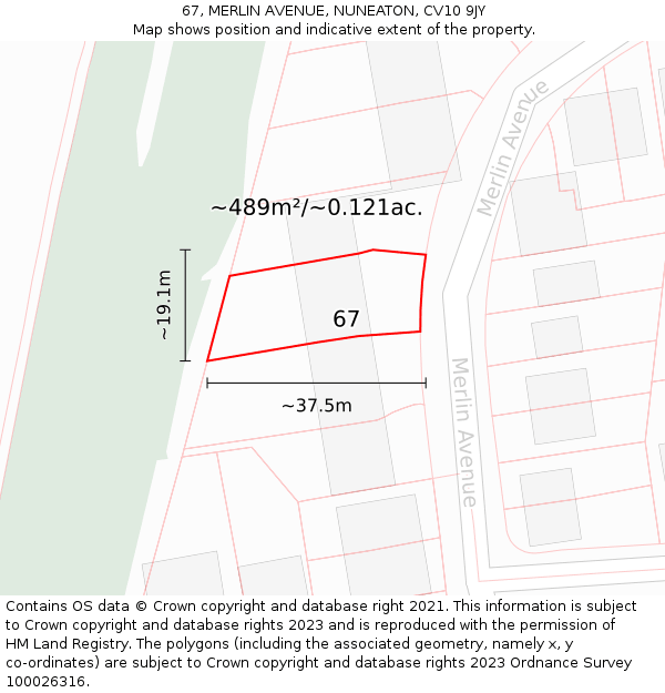 67, MERLIN AVENUE, NUNEATON, CV10 9JY: Plot and title map