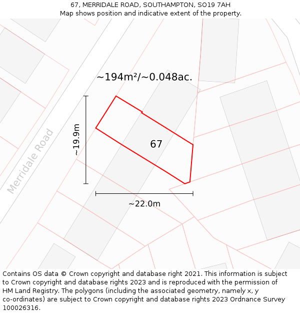 67, MERRIDALE ROAD, SOUTHAMPTON, SO19 7AH: Plot and title map