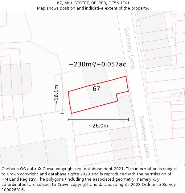 67, MILL STREET, BELPER, DE56 1DU: Plot and title map