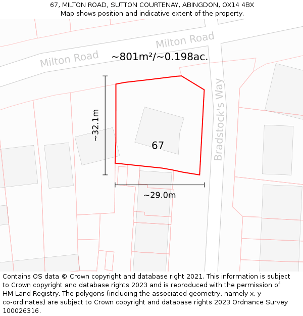 67, MILTON ROAD, SUTTON COURTENAY, ABINGDON, OX14 4BX: Plot and title map