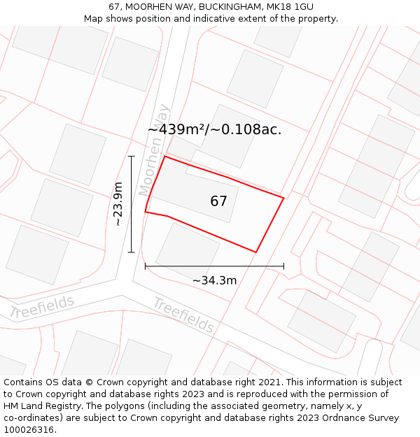 67, MOORHEN WAY, BUCKINGHAM, MK18 1GU: Plot and title map