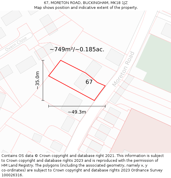 67, MORETON ROAD, BUCKINGHAM, MK18 1JZ: Plot and title map